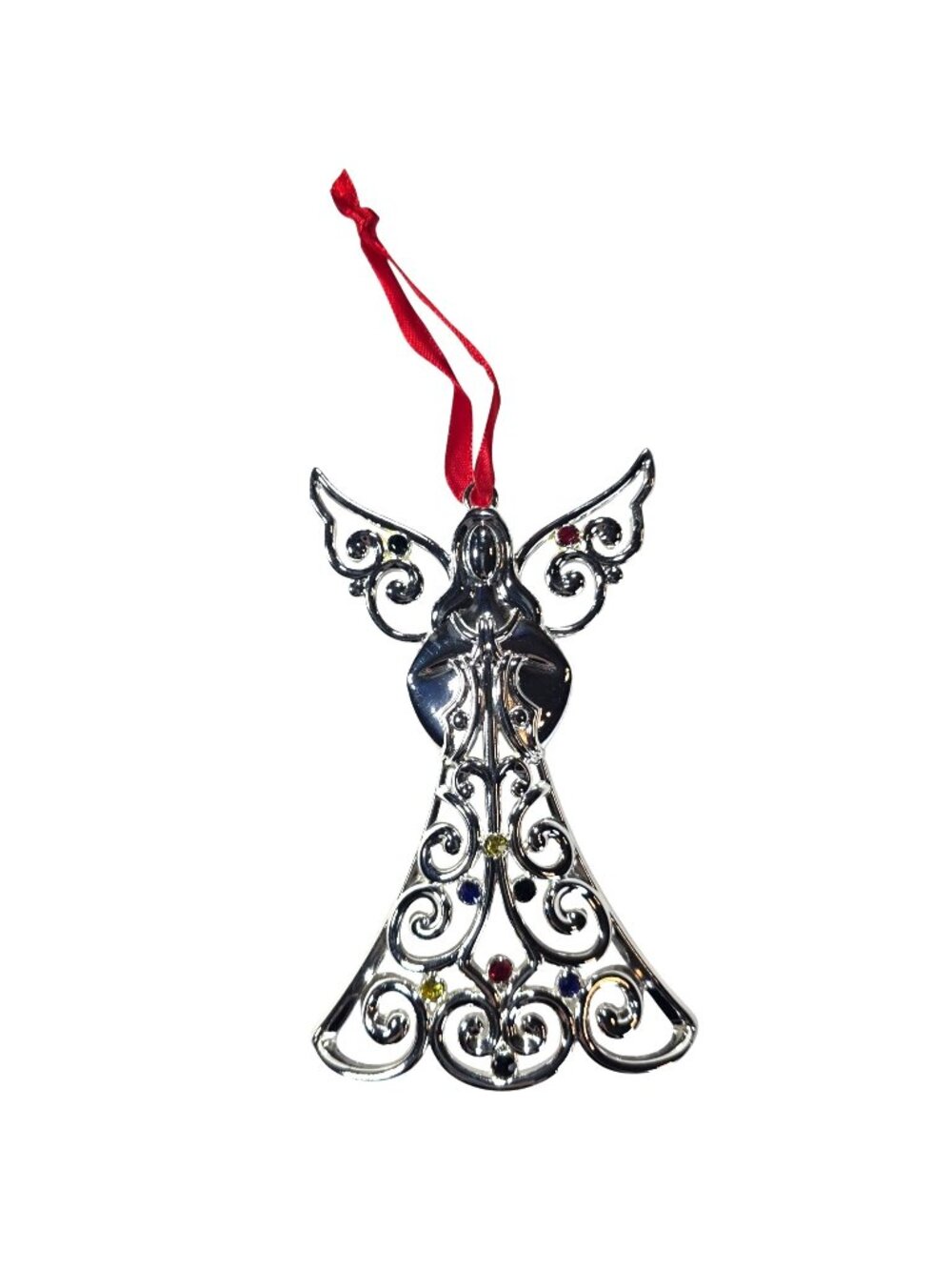 Lenox Silver-Tone Angel Ornament Multicolor Gems Scroll Christmas Celestial